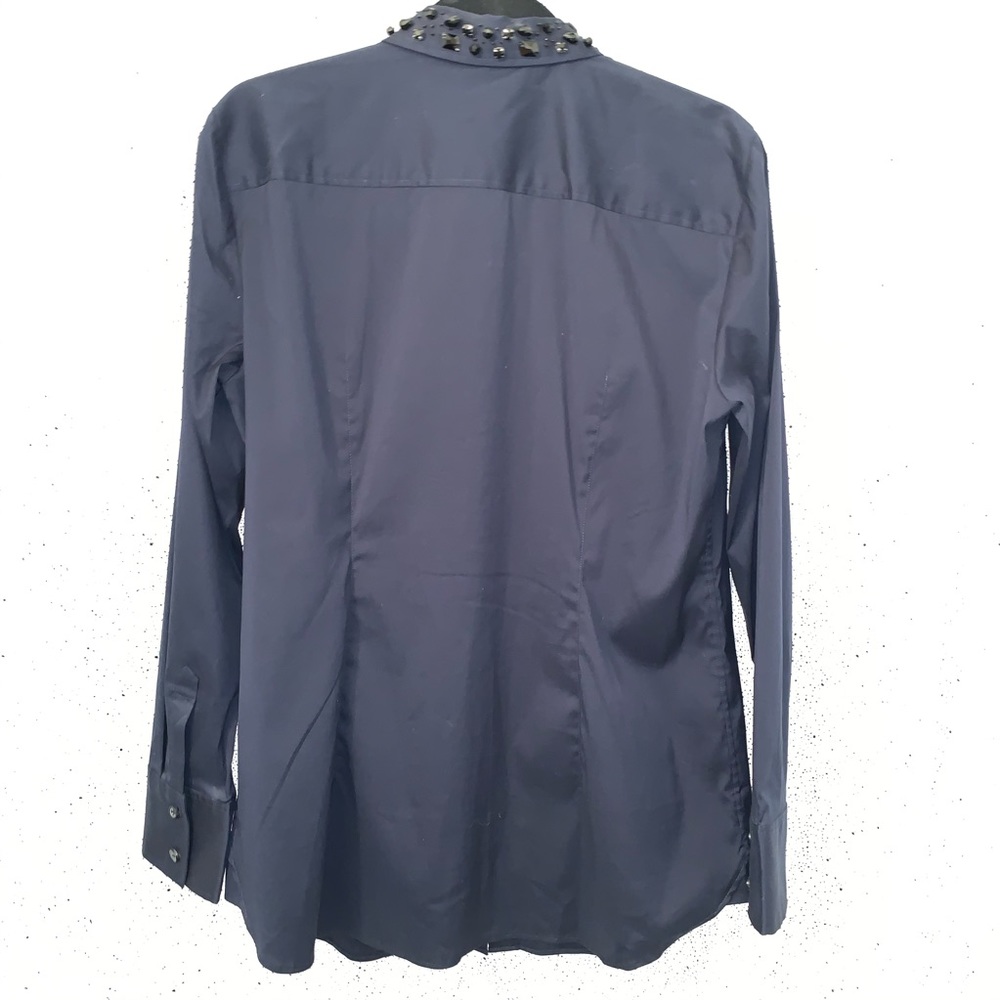 Ann Taylor Jeweled Collar Button Up Navy/Black 14 - Picture 3 of 6